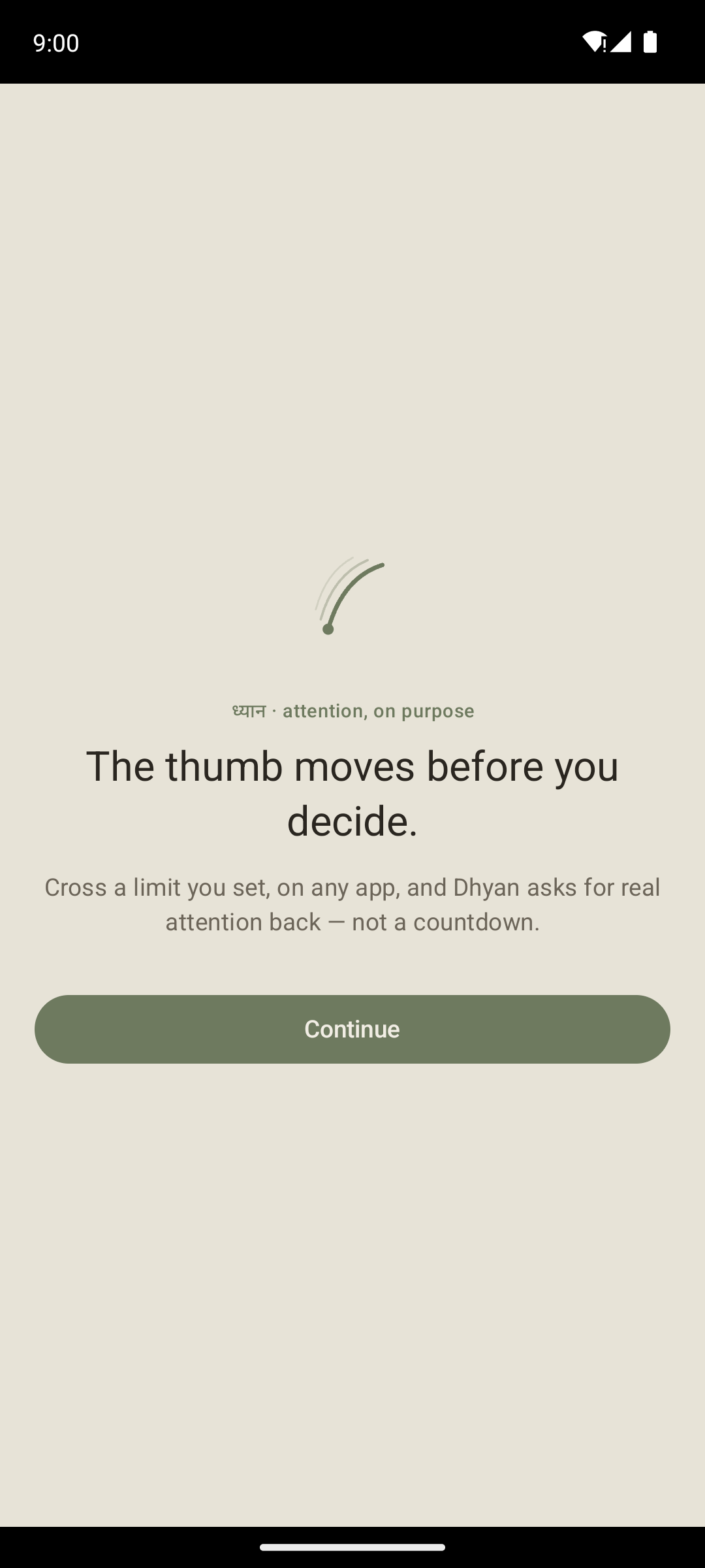 Vision intro screen 1 — the thumb moves before you decide