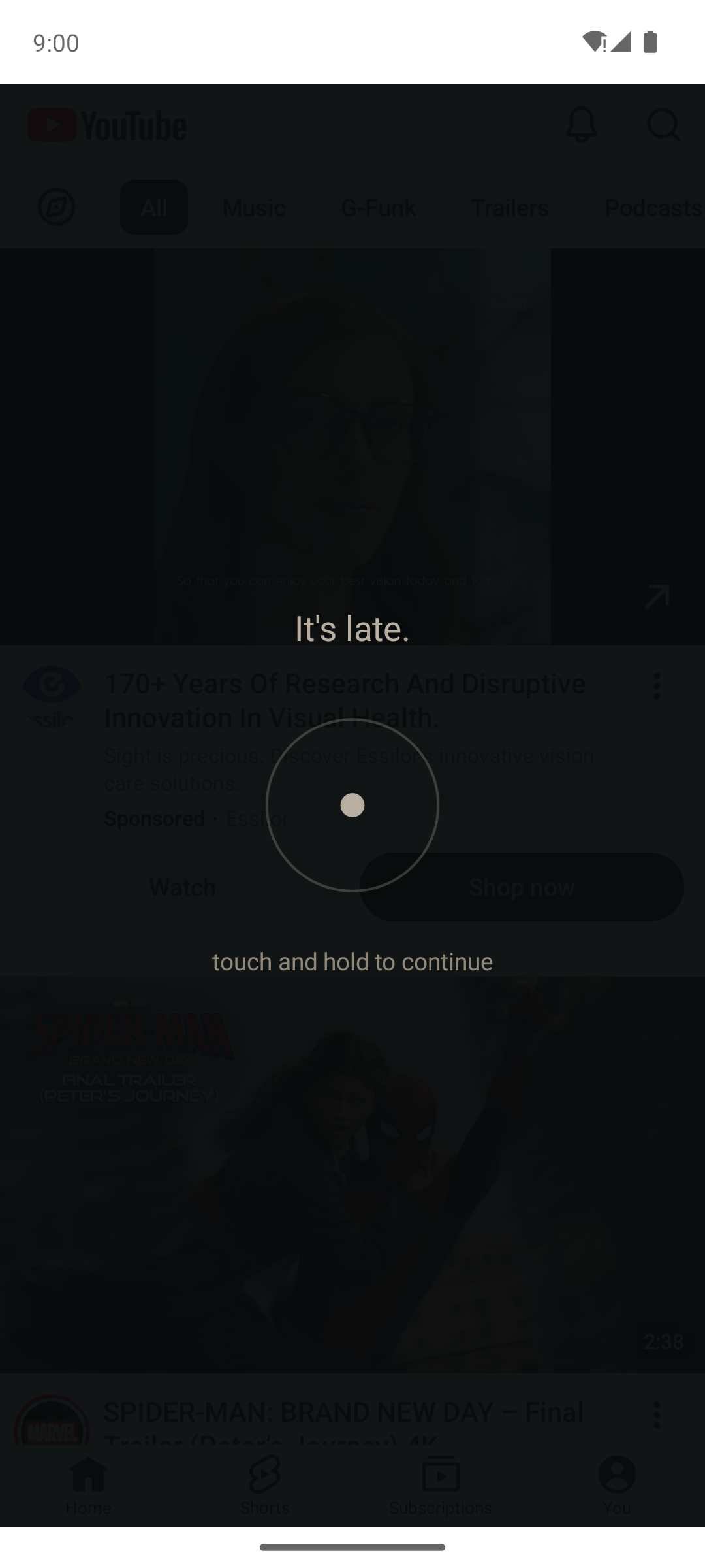 Night mode touch-and-hold gate