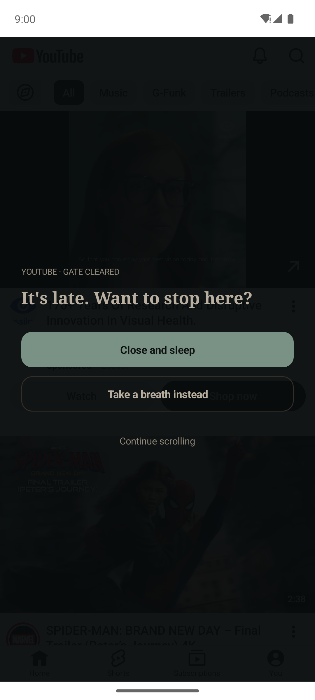 Post-gate decision screen, night mode