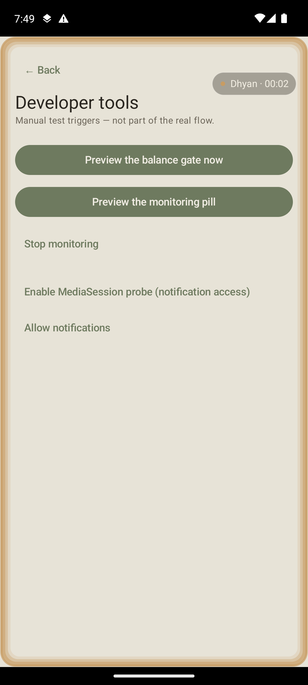 Monitor pill, warn state with amber glow